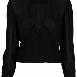 Yves Saint Laurent Rive Gauche Black Silk V-Neck Blouse • Size 38